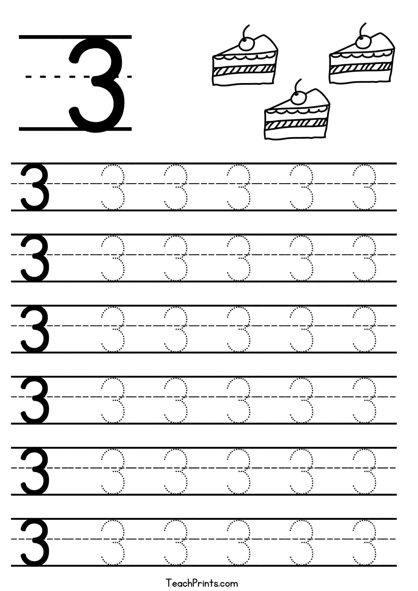Number 3 Tracing Worksheet