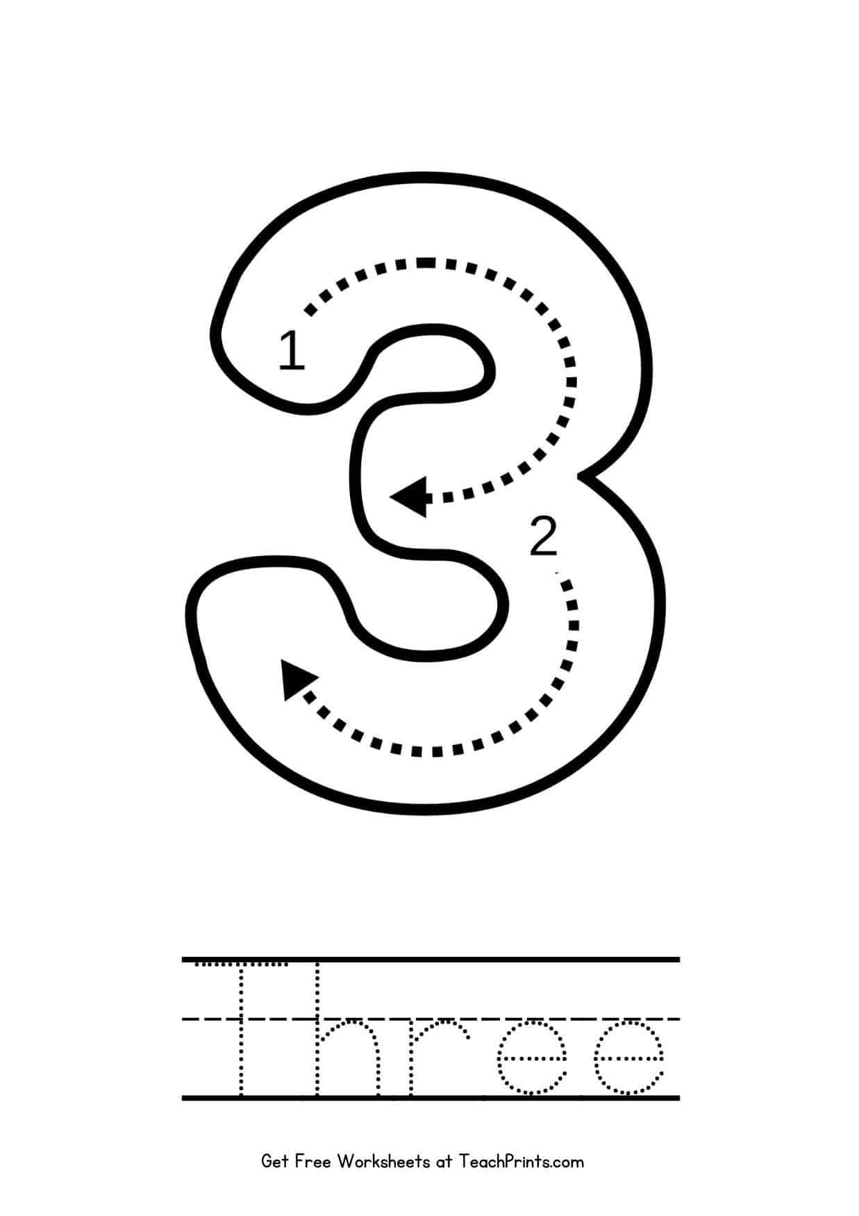 Number 3 Tracing Worksheets Free Printables Teach Prints