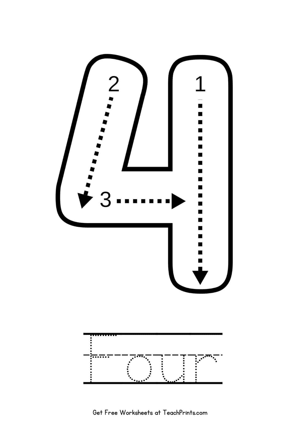 Number 4 Tracing Worksheets Free Printables Teach Prints