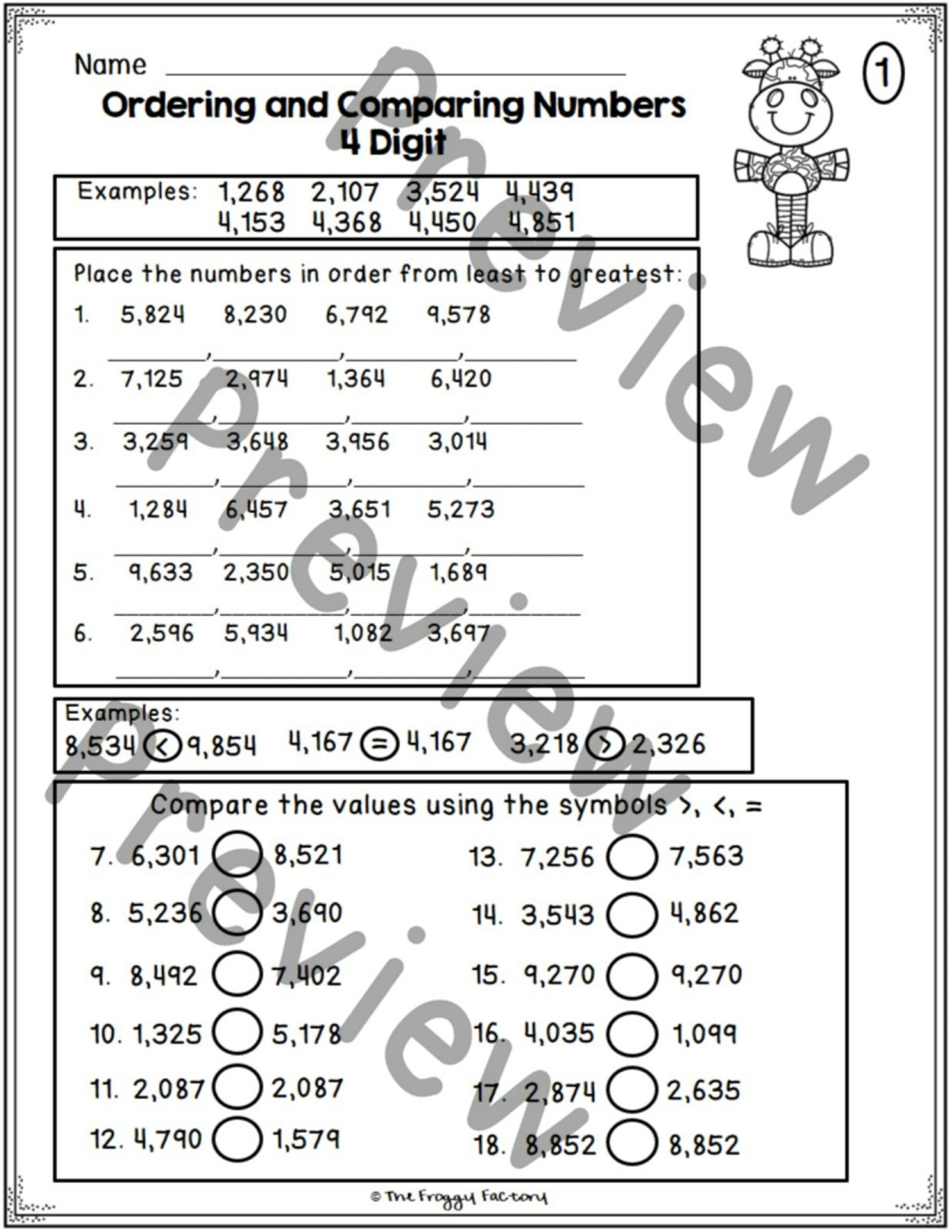 comparing 4 digit numbers worksheet