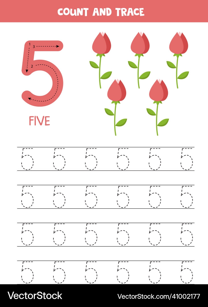 Preschool Number Five Tracing Worksheet Royalty Free Vector VectorStock Preschool Number Five Tracing Worksheet Royalty Free Vector VectorStock