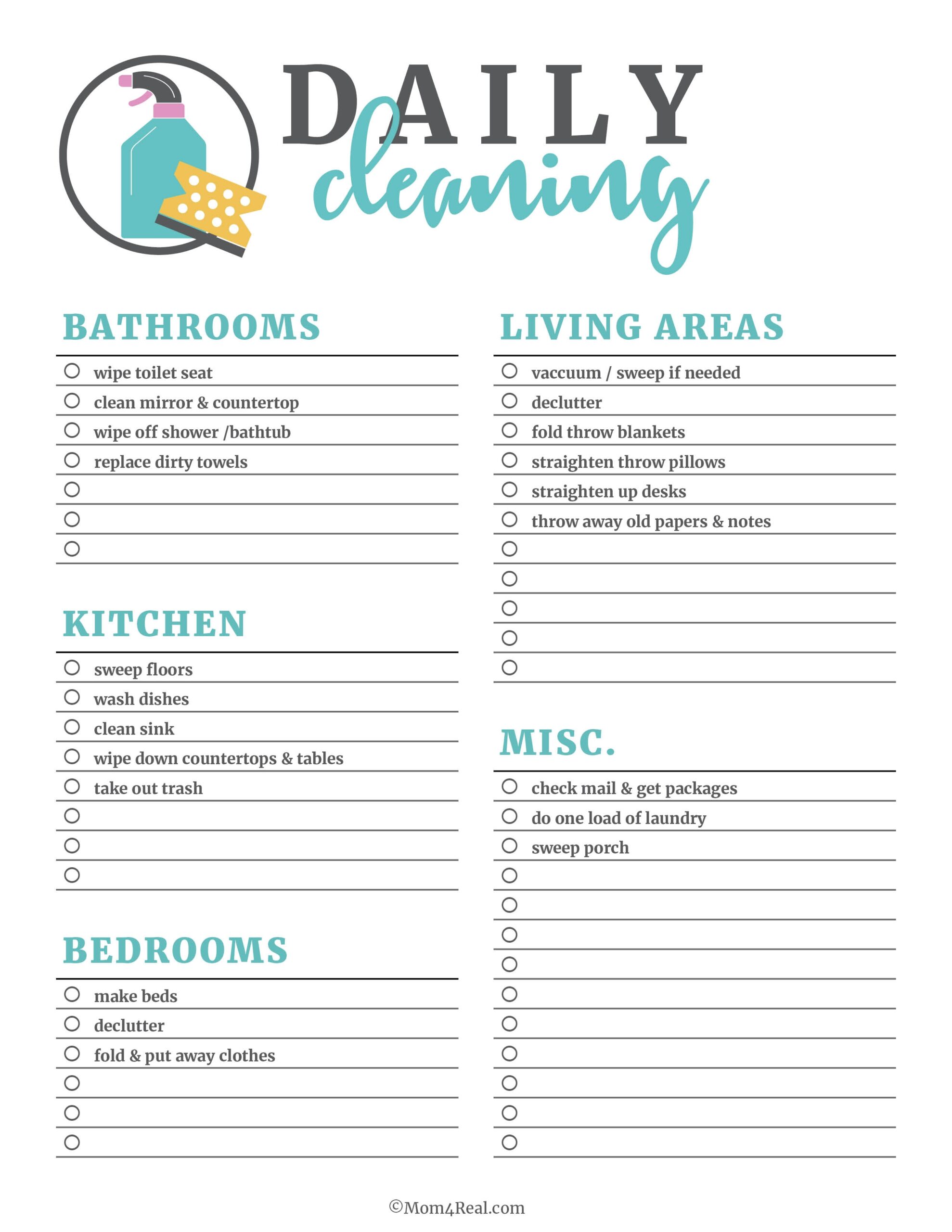 weekly cleaning chart printable