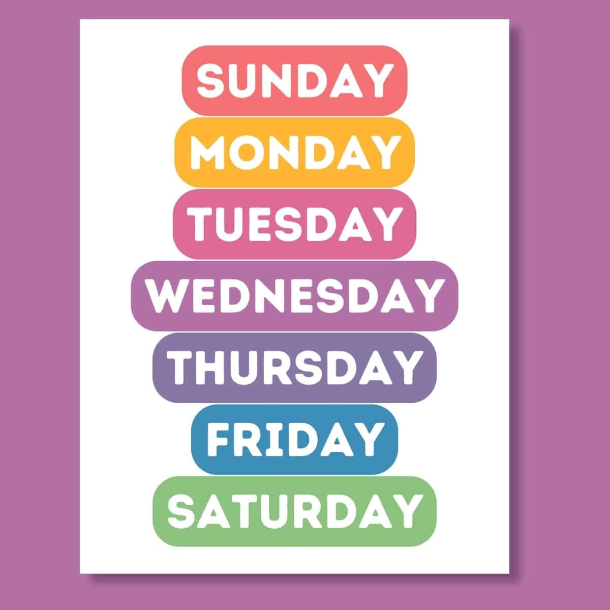 Printable Days Of The Week FREE Download 