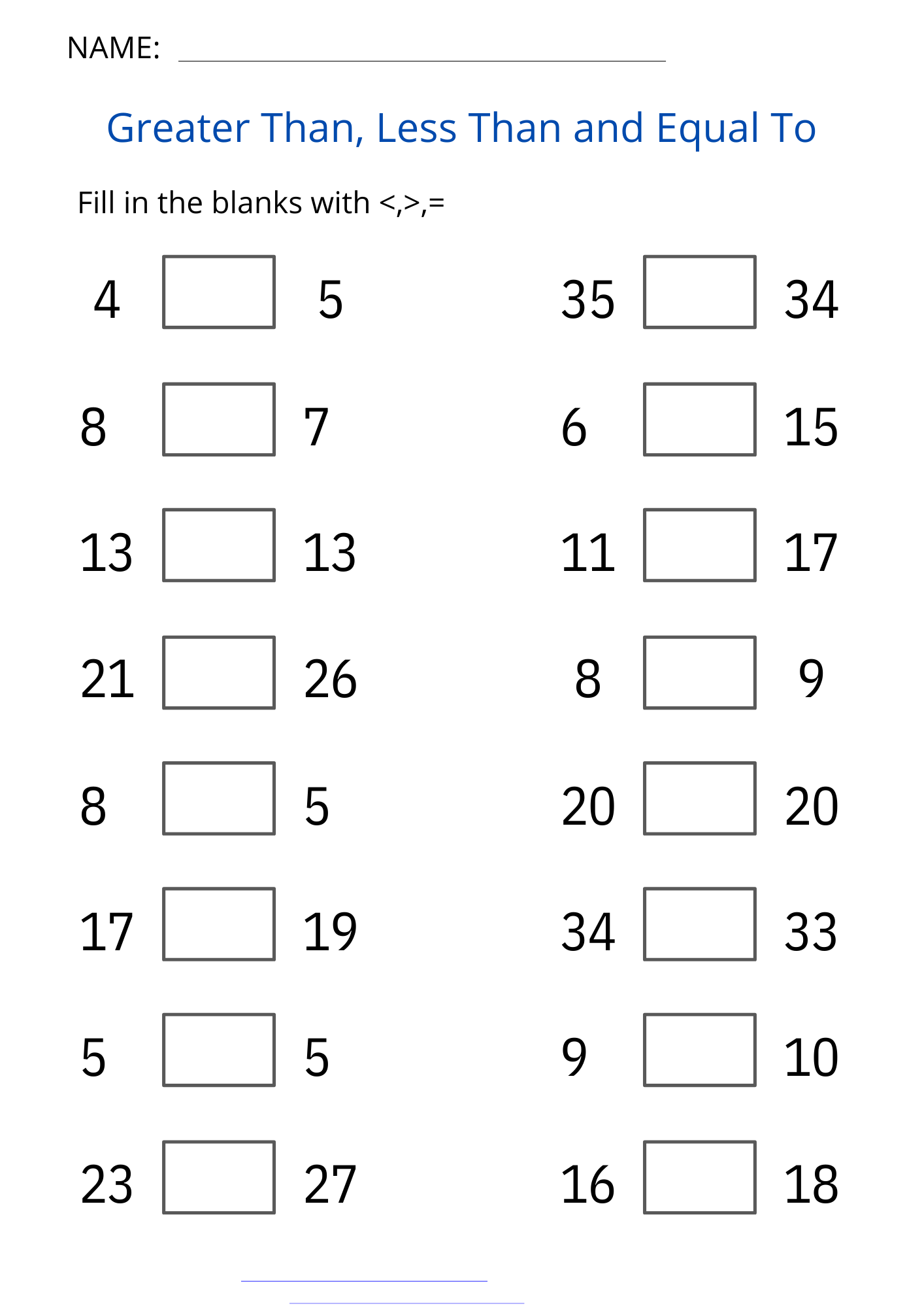 Printable Greater Than Less Than And Equal To Worksheet For Grade 1 2 3 Made By Teachers