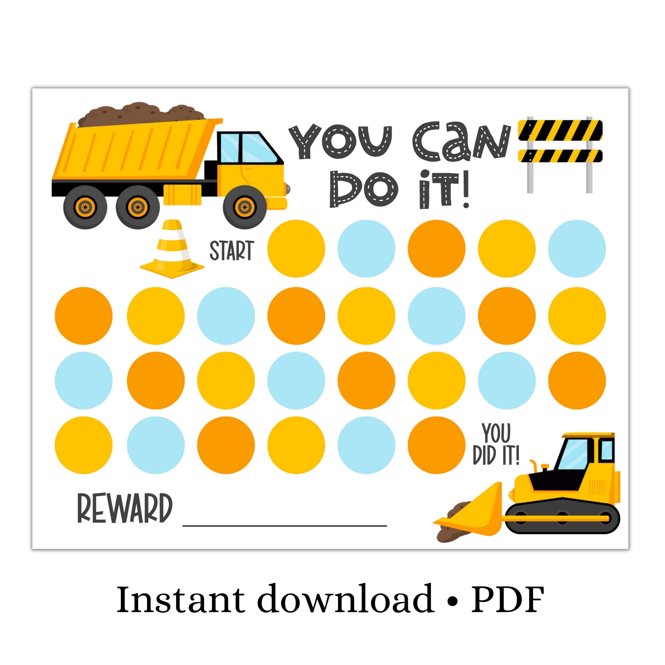 Printable Reward Chart Construction Potty Training Chart Chore Chart Instant Download Etsy