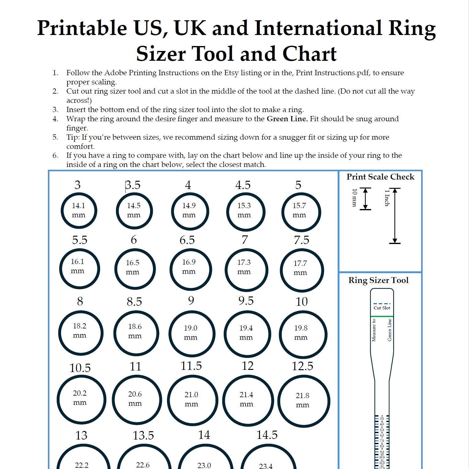 Printable Ring Sizer Tool US UK International Size Chart PDF Download Etsy Singapore Printable Ring Sizer Tool US UK International Size Chart PDF Download Etsy Singapore