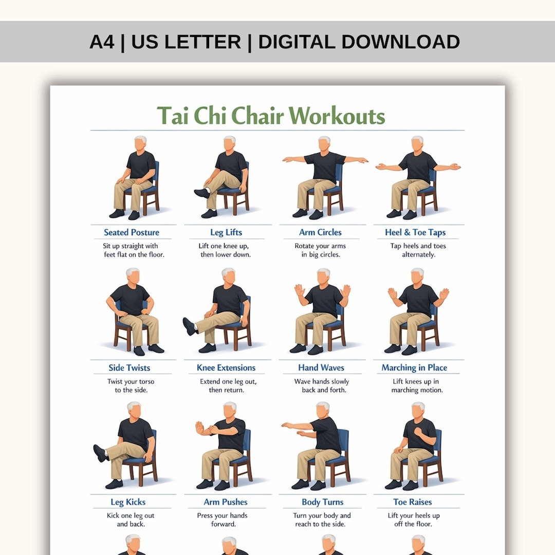 Printable Tai Chi Chair Workouts Tai Chi Exercise Chart Tai Chi Chair Exercise Chart PDF Workout Plan PDF Digital Download Etsy