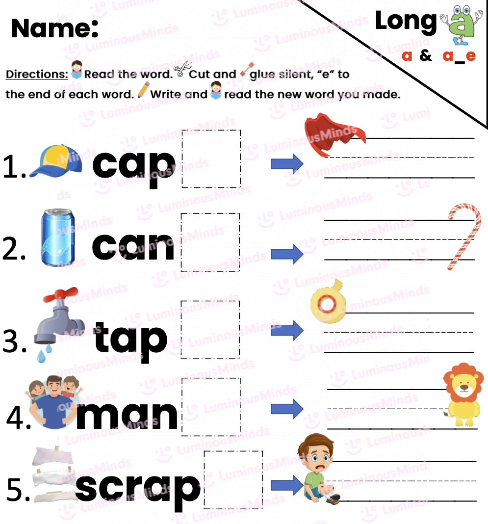 Long A Silent E Worksheets