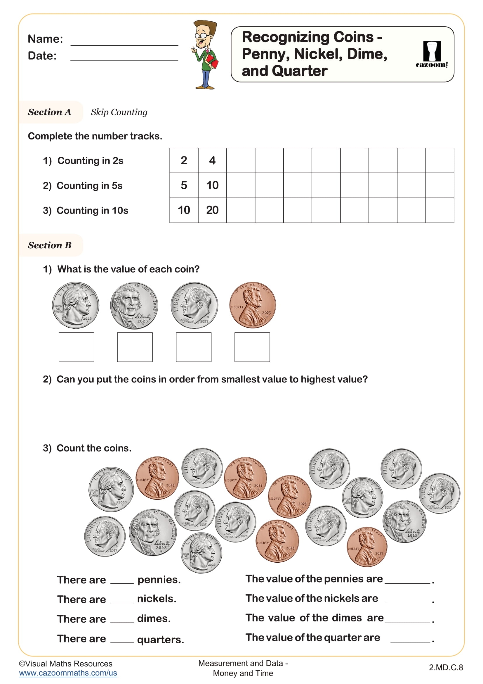 Recognizing Coins Penny Nickel Dime Half Dollar Worksheet Fun And Engaging 2nd Grade Measurement And Data Worksheet