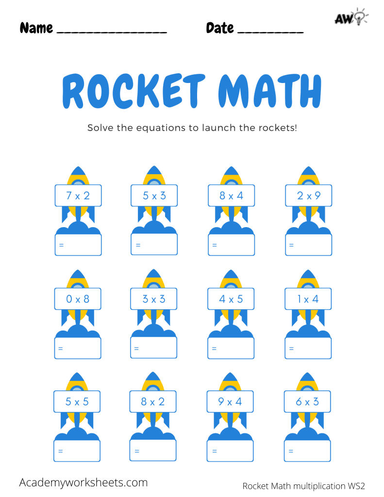 Rocket Math Multiplication Academy Worksheets
