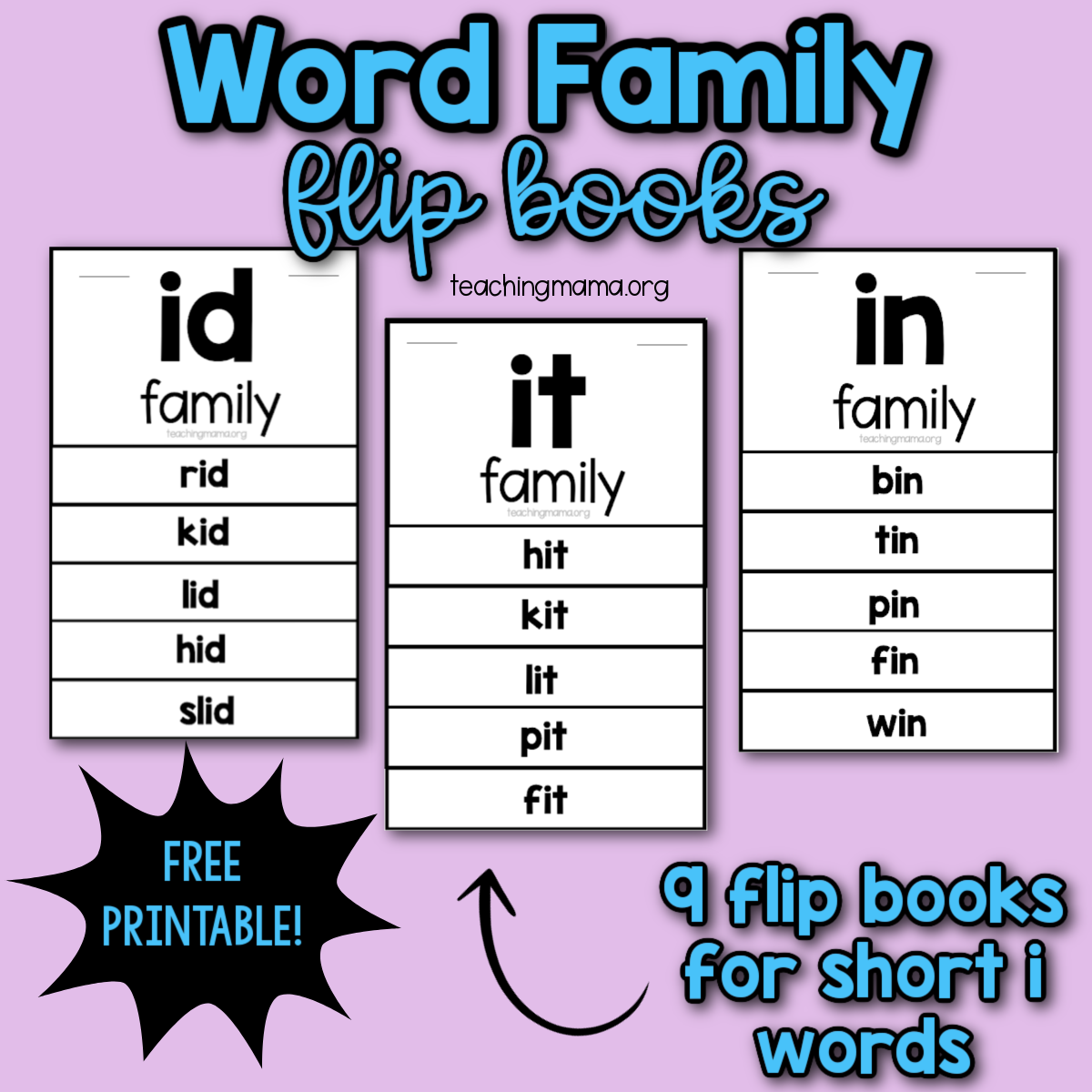 Short I Word Family Flip Books Teaching Mama Short I Word Family Flip Books Teaching Mama