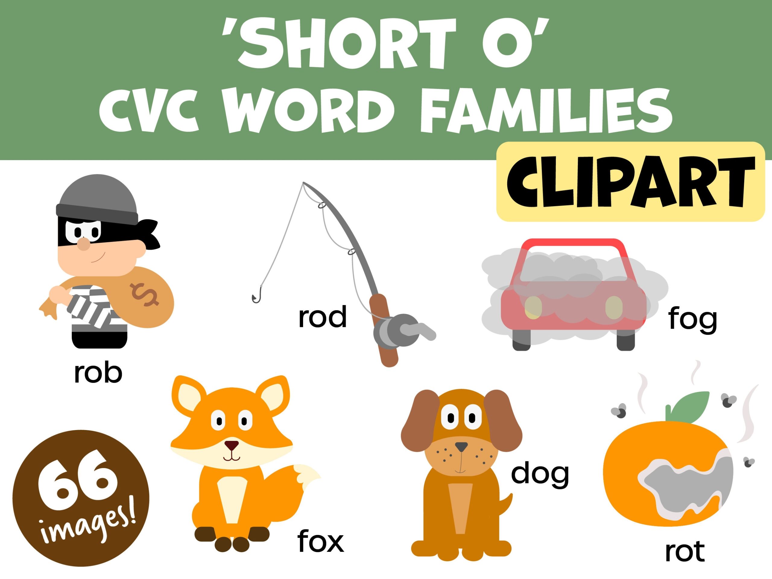 Short o CVC Word Families Phonics Clipart Etsy