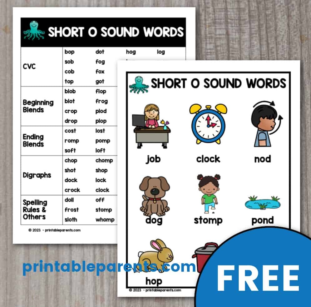 Short O Sound Words Printable Parents