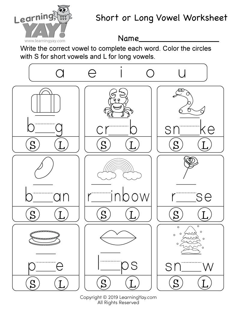 long vowel i worksheets
