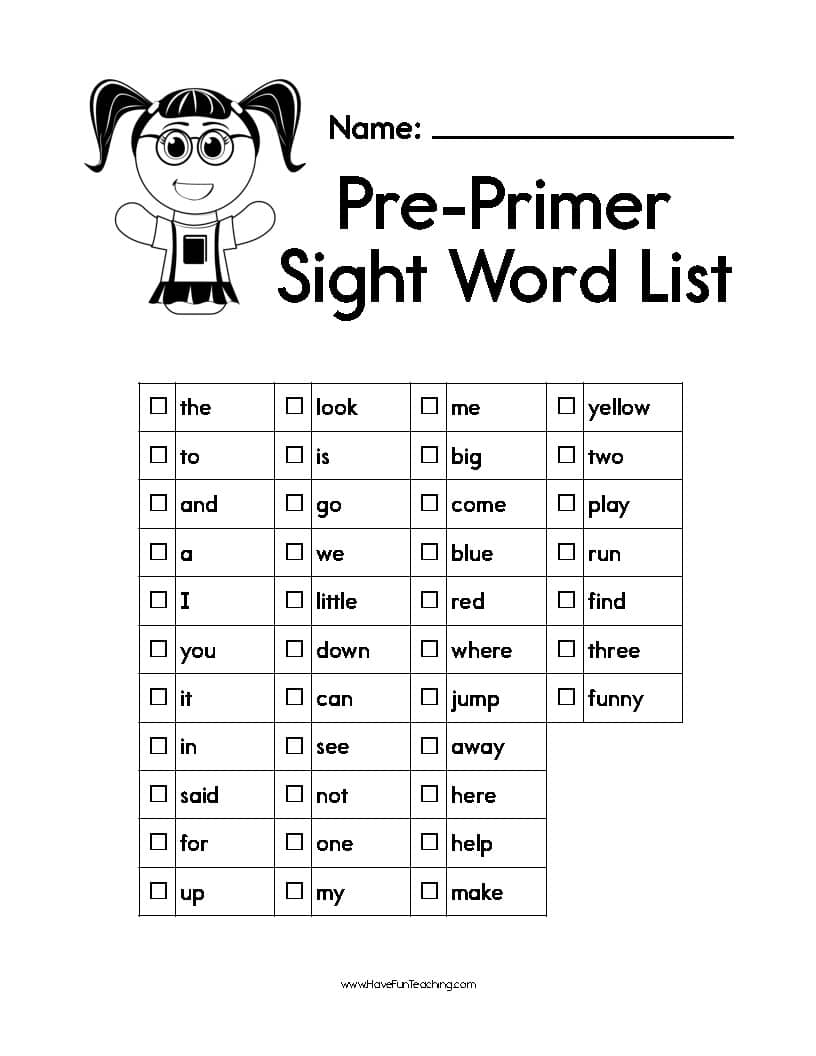 primer sight words list