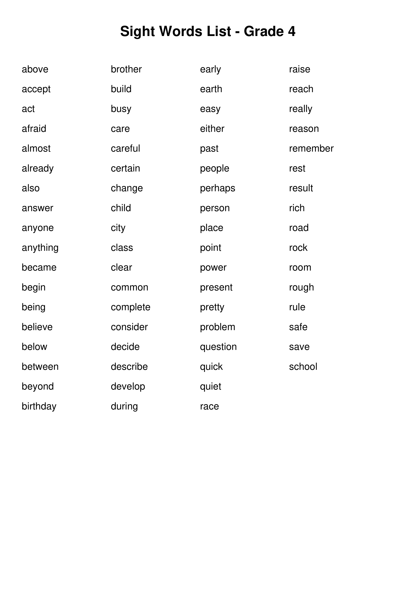 Sight Words Lists Sight Words List Grade 4 Sight Words Lists Sight Words List Grade 4