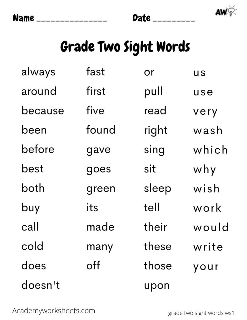 Sight Words Second Grade List Sight Words Second Grade List