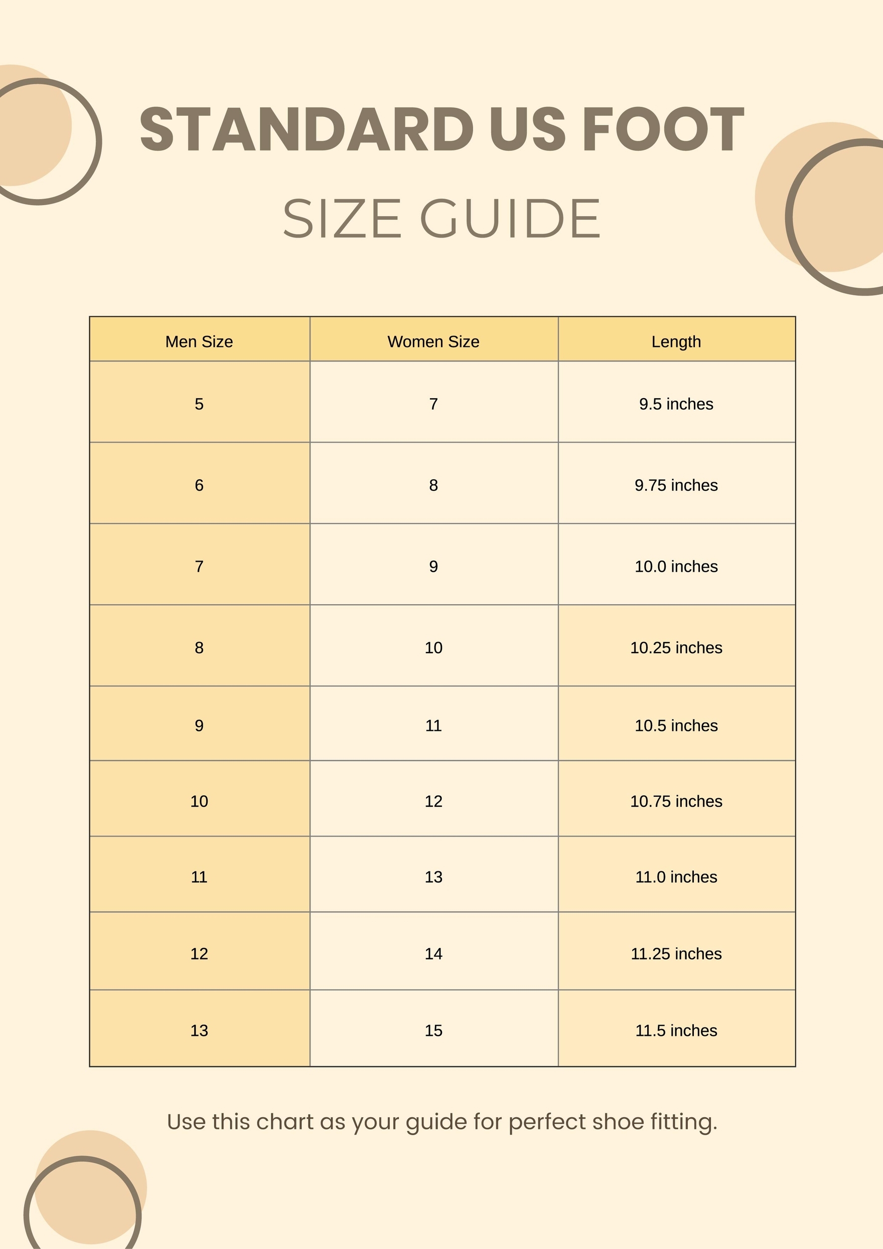 Standard Foot Size Chart In Illustrator PDF Download Template