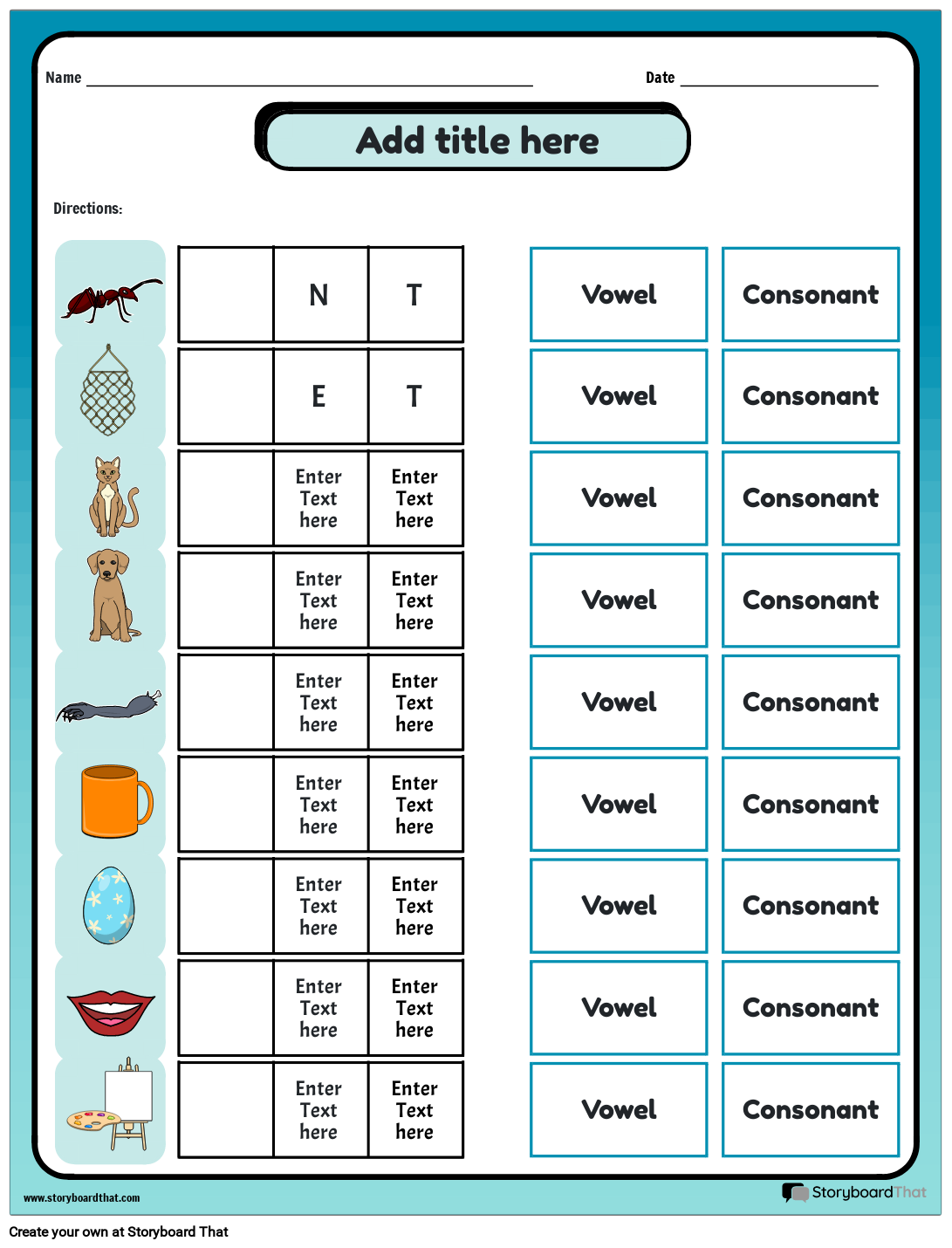 Storyboard That Free Vowel Consonant Worksheets