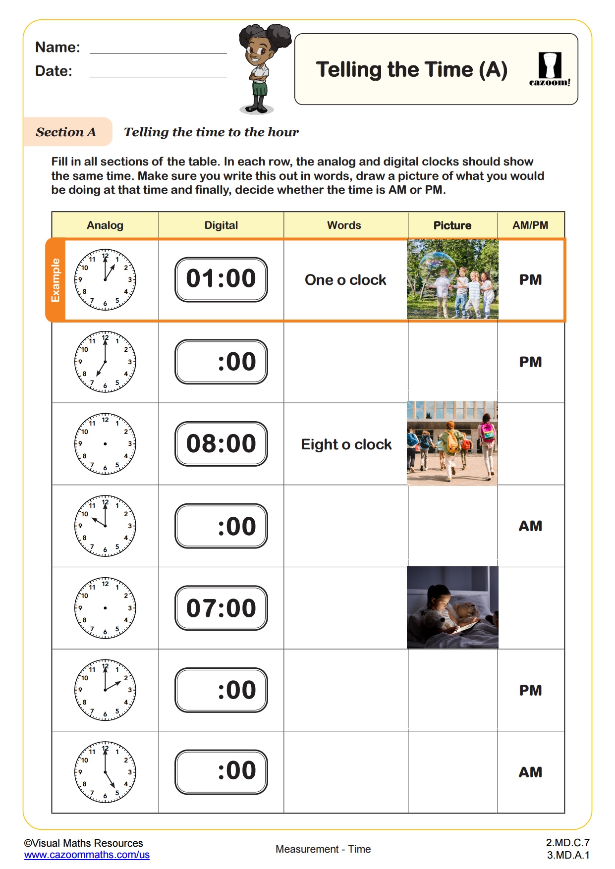 Telling The Time A 2nd Grade PDF Measurement Worksheets