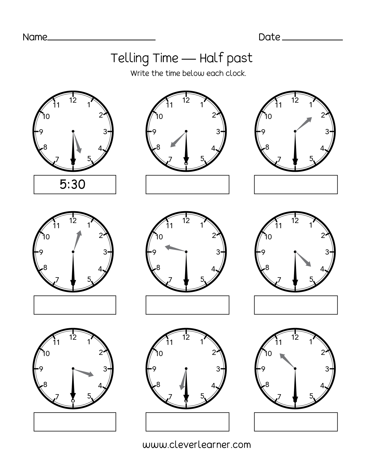 Telling Time Half Past The Hour Worksheets For 1st And 2nd Graders Telling Time Half Past The Hour Worksheets For 1st And 2nd Graders