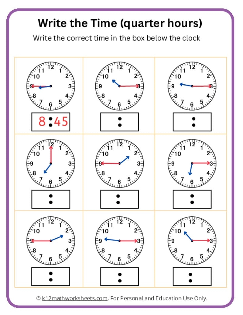 Free Printable Clock Worksheets