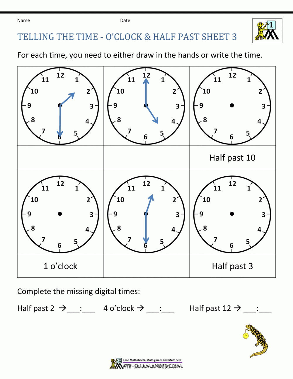 Telling Time Worksheets O clock And Half Past Telling Time Worksheets O clock And Half Past