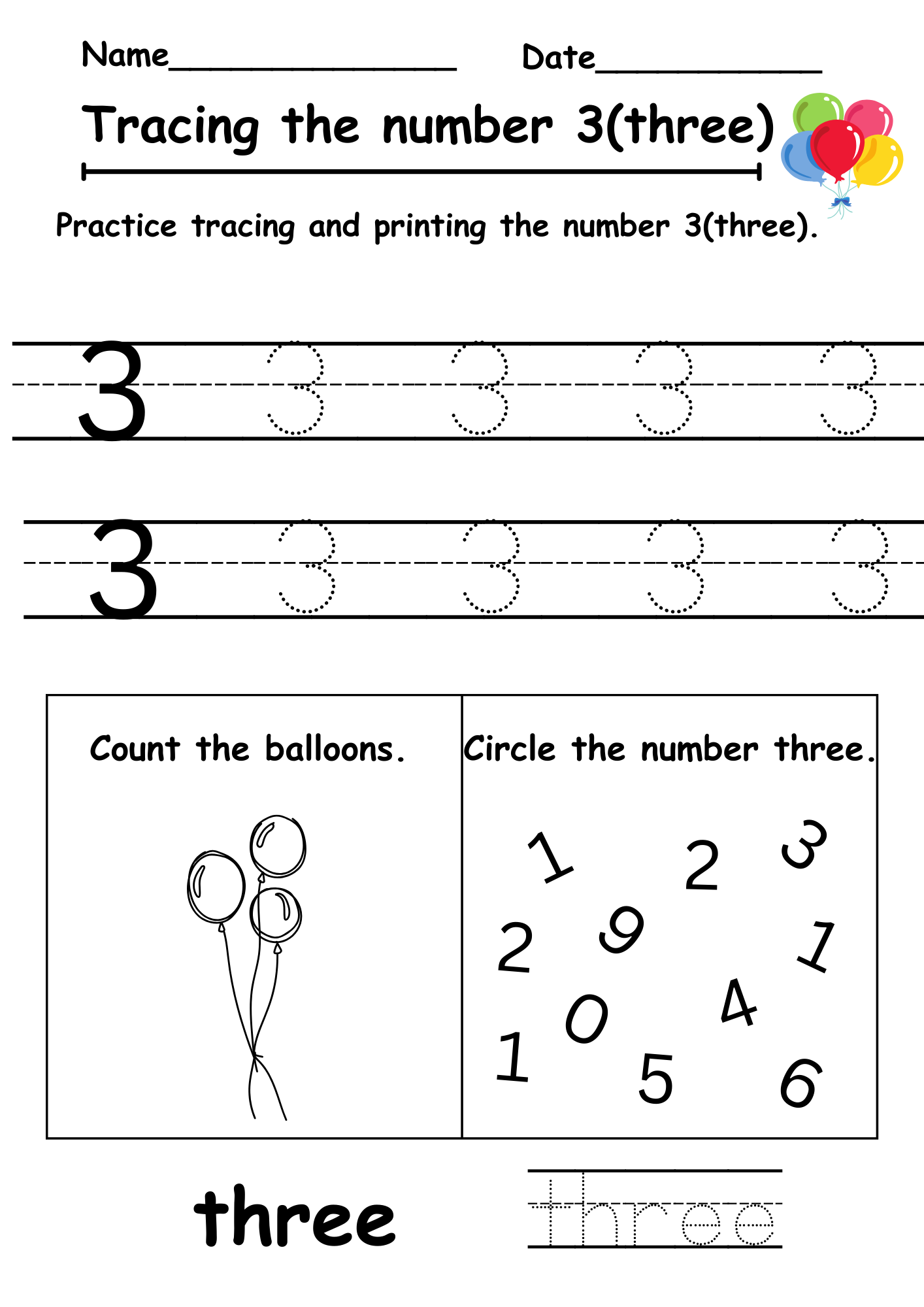Tracing Number 3 Free Worksheet Tracing Number 3 Free Worksheet