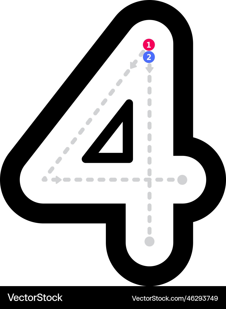 Tracing Number 4 Prewriting Dotted Line Math Royalty Free Vector VectorStock