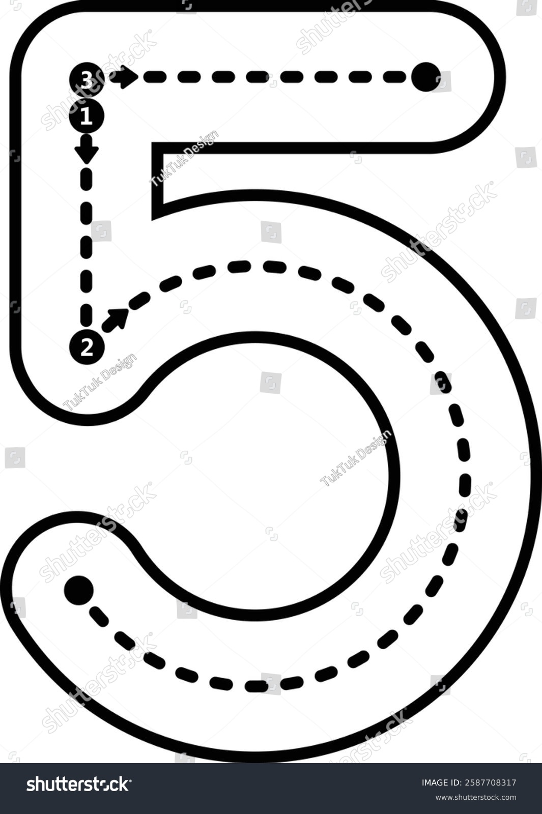 Tracing Number 5 Prewriting Dotted Line Stock Vector Royalty Free 2587708317 Shutterstock