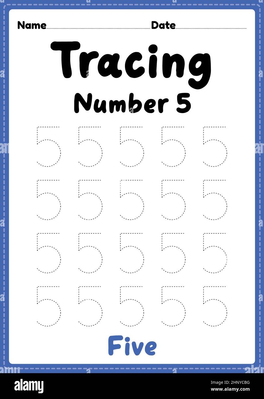 Tracing Number 5 Worksheet For Kindergarten Preschool And Montessori Kids For Learning Numbers And Handwriting Practice Activities Stock Photo Alamy