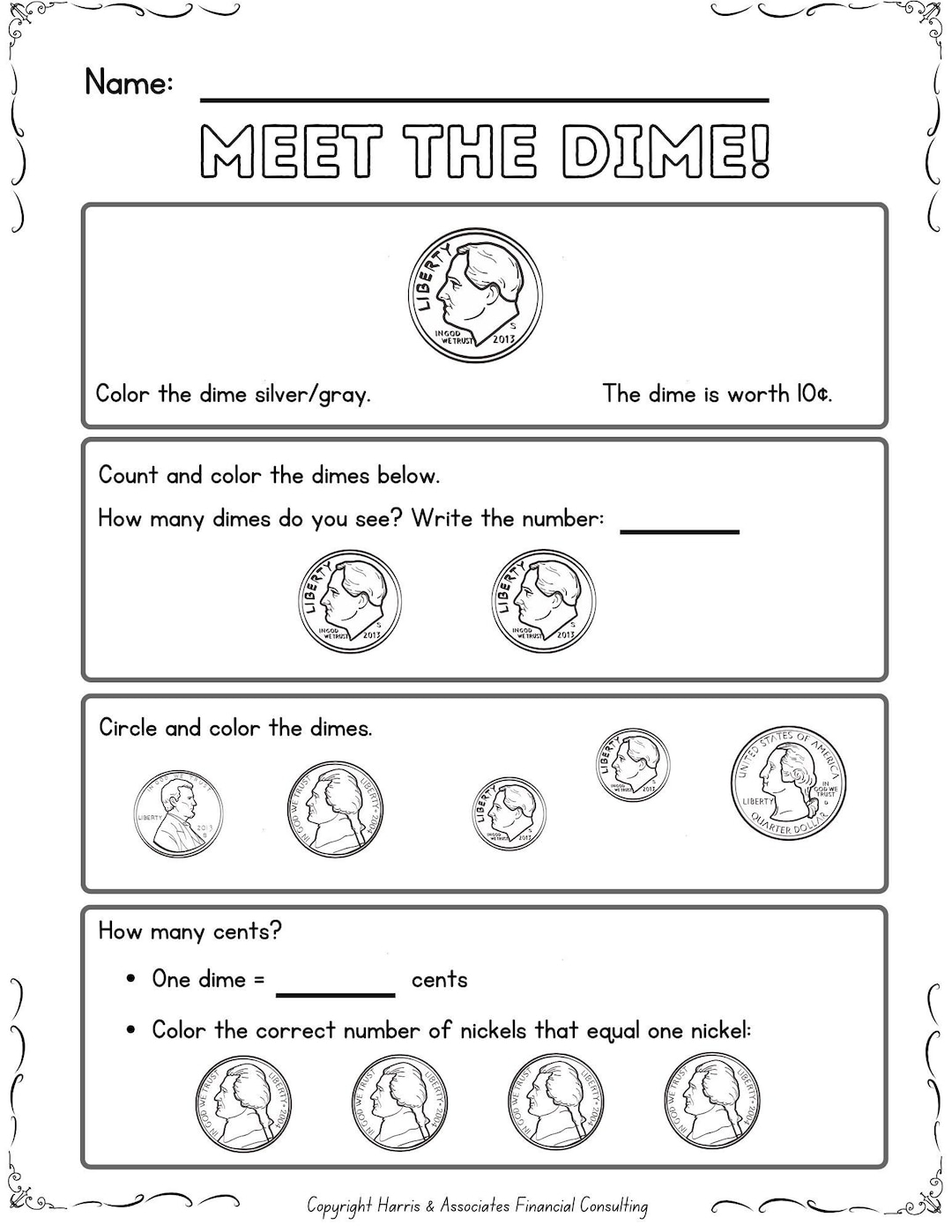 US Coin Math Worksheets Penny Nickel Dime Quarter Activities digital Download Etsy